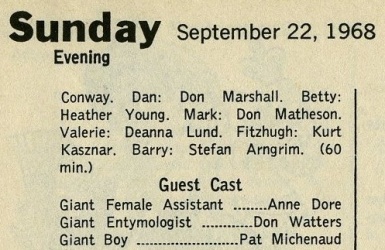 TV Guide listing from Sunday 22nd September 1968